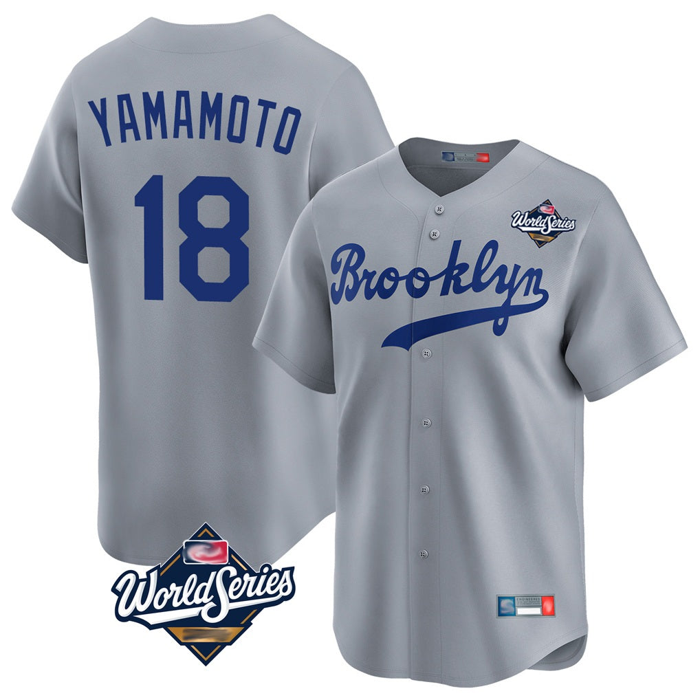 Los Angeles Dodgers #18 Yoshinobu Yamamoto Player Gray HOLBERT World Series Game Limited Home Stitched Jerseys