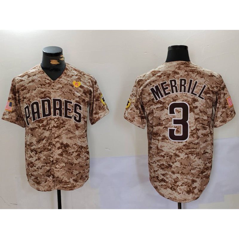 San Diego Padres #3 Jackson Merrill Camo HOLBERT With PS Patch Cool Base Stitched Jersey
