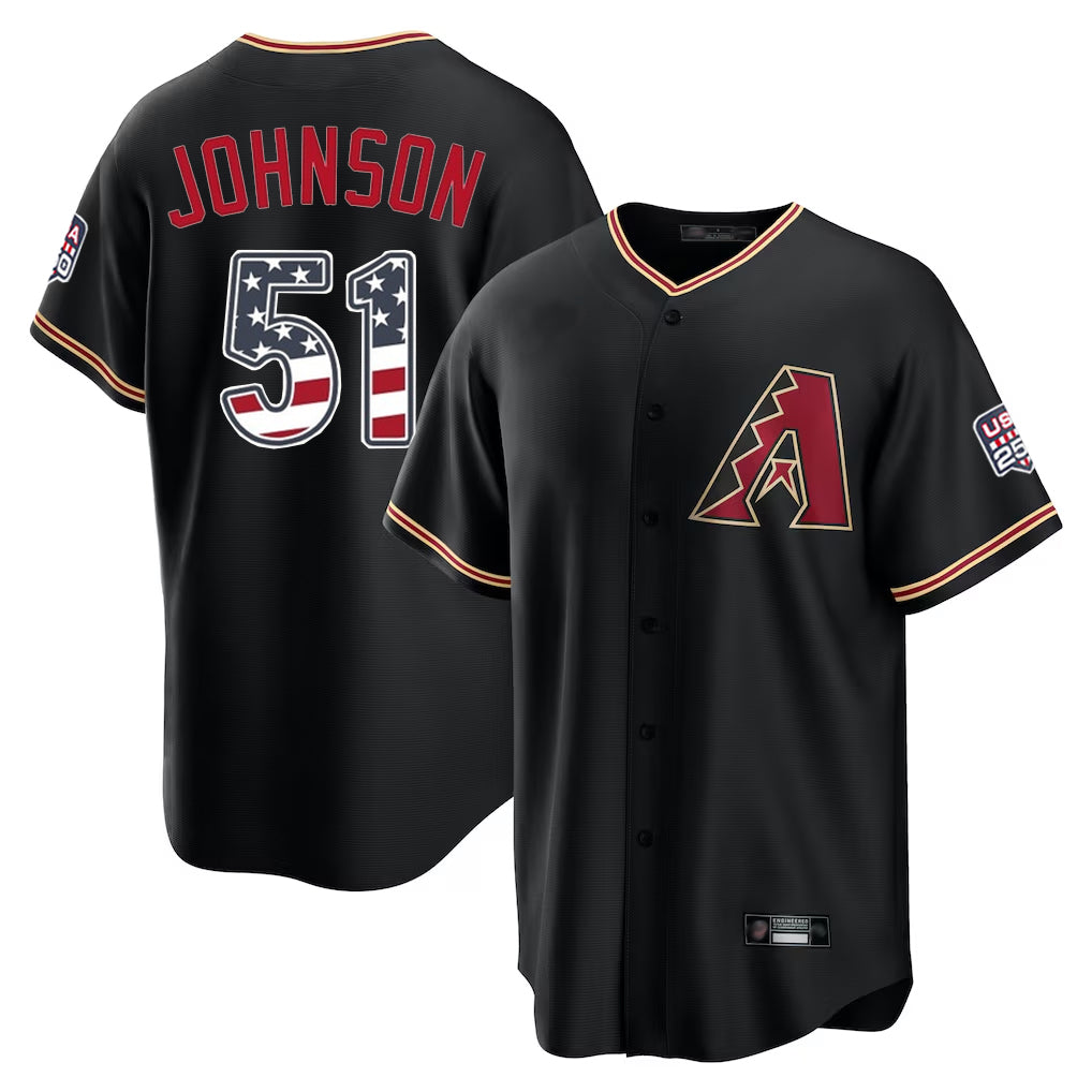 Arizona Diamondbacks #51 Randy Johnson Player Black HOLBERT USA 250 Fourth of July Game Home Stitched Jerseys