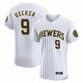 Milwaukee Brewers #9 Bob Uecker Player White HOLBERT Stripes Home Limited Elite Stitched Jerseys