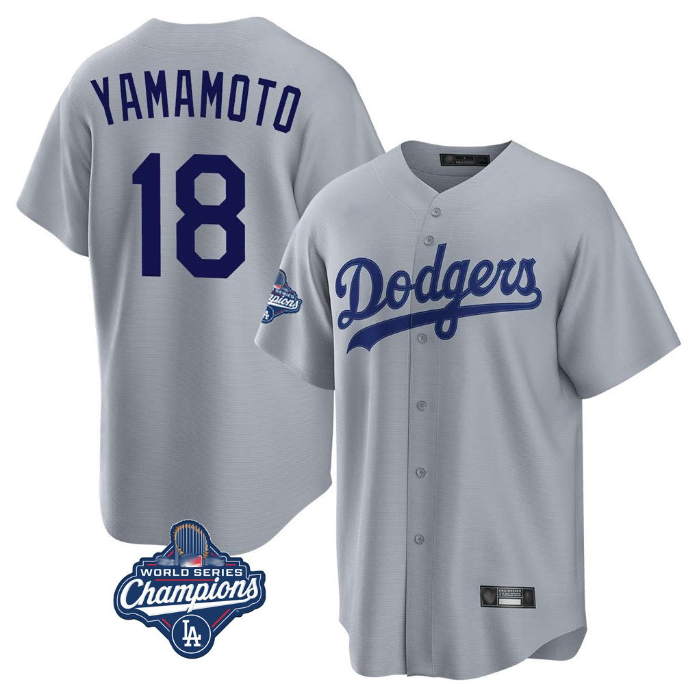 Los Angeles Dodgers #18 Yoshinobu Yamamoto Player Gray HOLBERT World Series Meet Game Stitched Jerseys