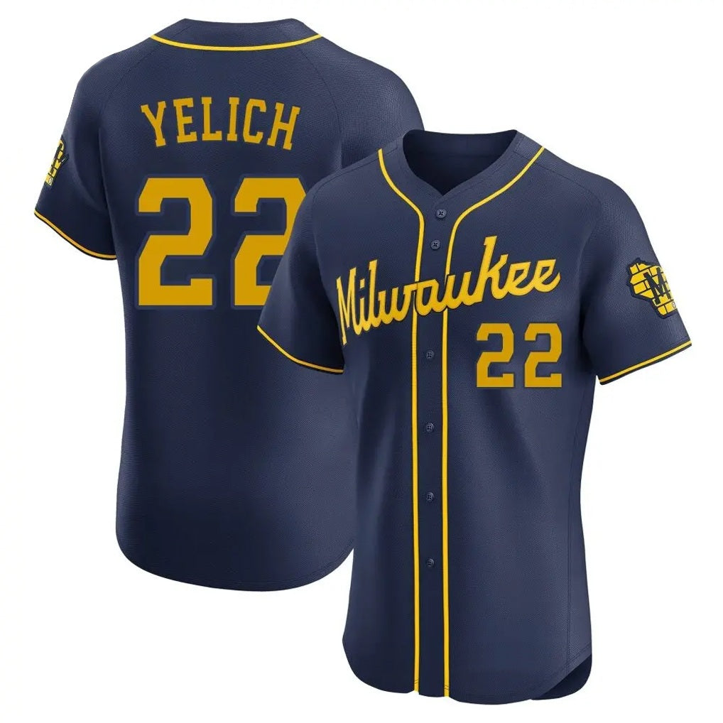 Milwaukee Brewers #22 Christian Yelich Player Navy HOLBERT Home Limited Elite Stitched Jerseys