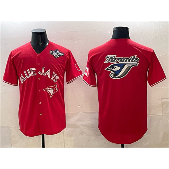 Toronto Blue Jays Team Big Logo Red HOLBERT 2025 World Series Home Cool Base Stitched Jersey
