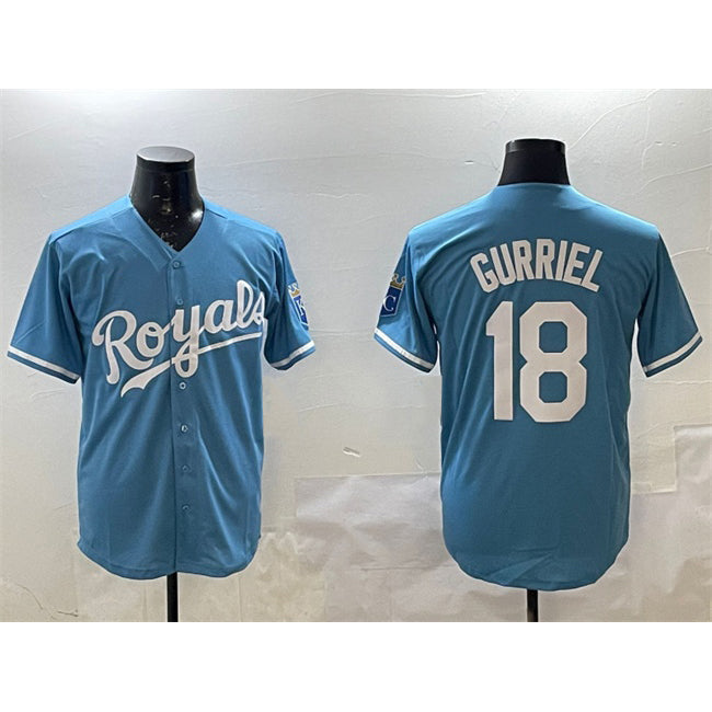 Kansas City Royals #18 Yuli Gurriel Blue HOLBERT Cool Base Stitched Jersey
