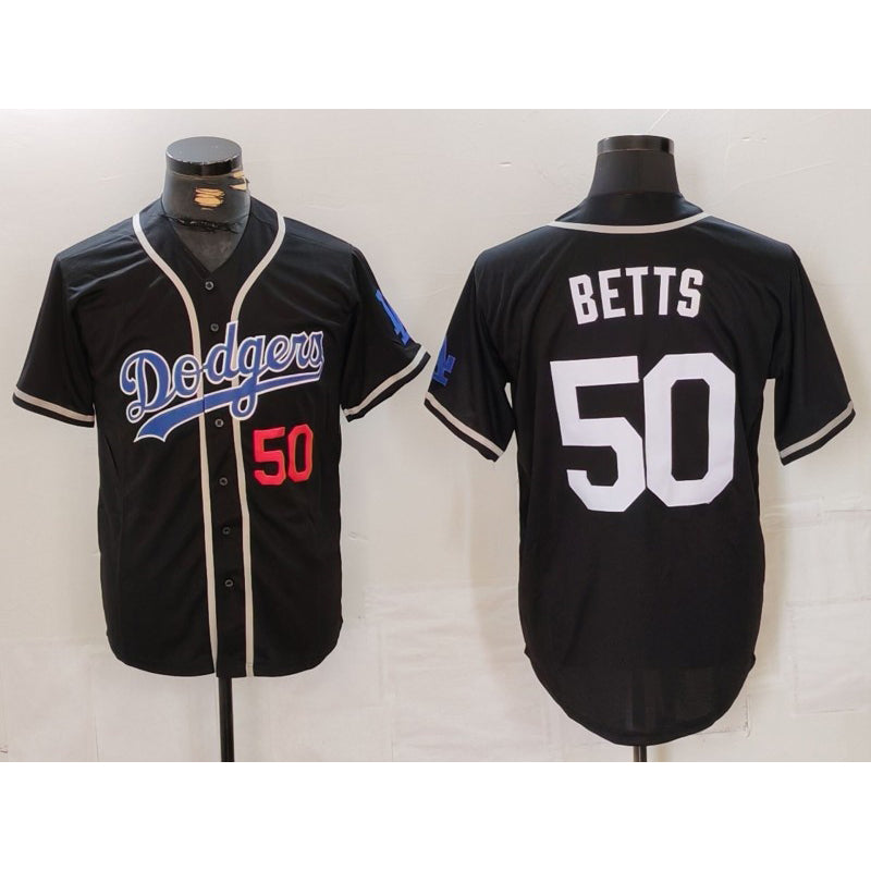 Los Angeles Dodgers #50 Mookie Betts Number Black HOLBERT White Cool Base Stitched Jersey 2