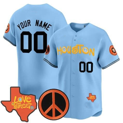 Custom Houston Astros  Love Street & Peace Sign Patch Vapor Premier Limited Jersey V2 ¨C Blue HOLBERT