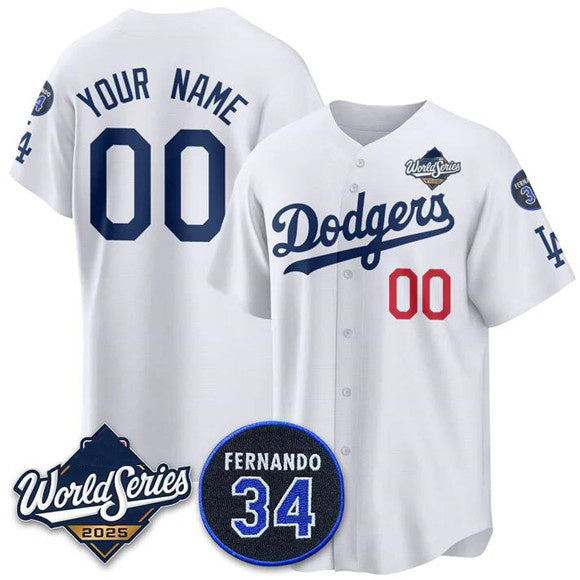Custom Los Angeles Dodgers ACTIVE PLAYER White HOLBERT 2025 World Series With No. 34 Patch Limited Stitched Jersey