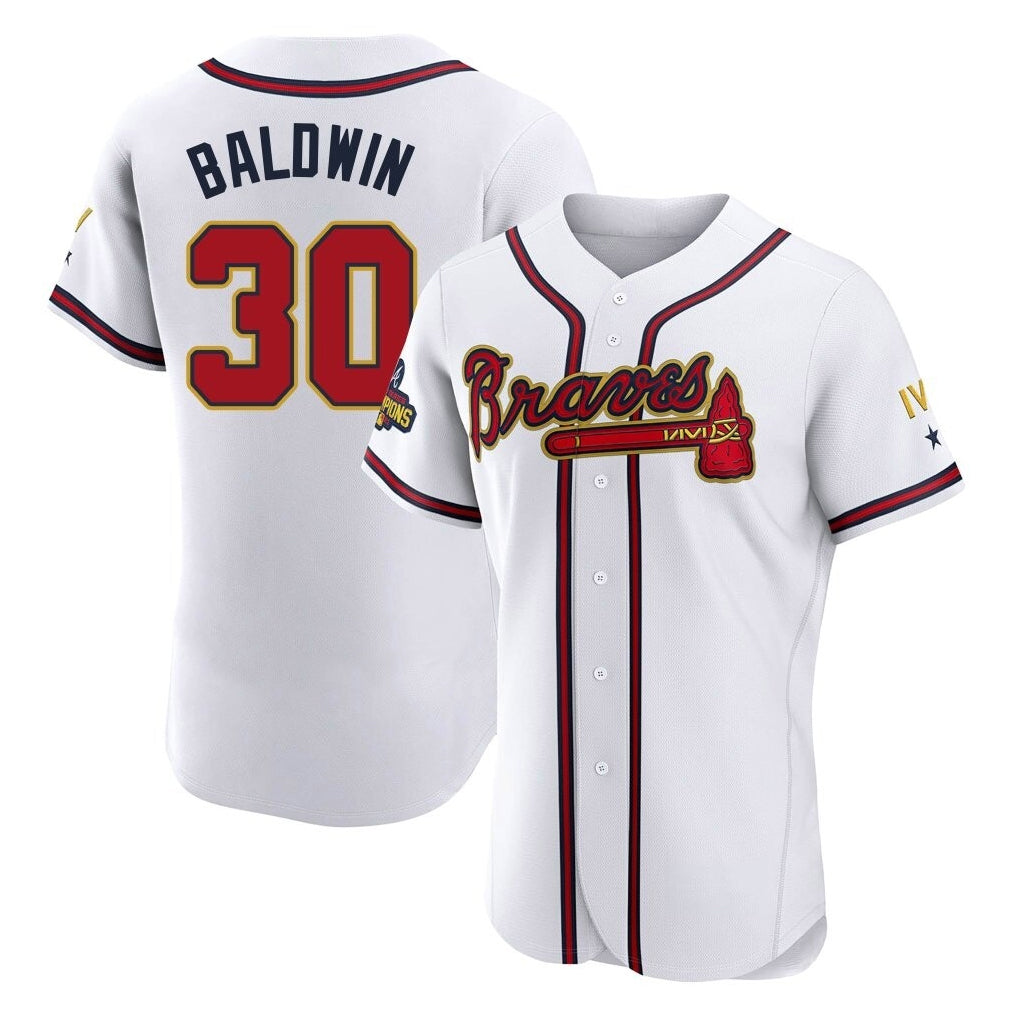 Atlanta Braves #30 Drake Baldwin Player White Gold HOLBERT Limited Elite Home Game Stitched Jerseys