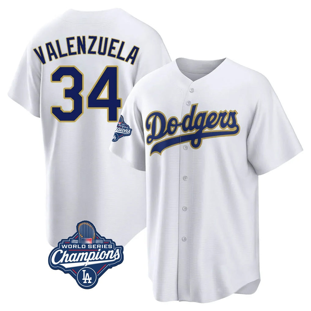 Los Angeles Dodgers #34 Fernando Valenzuela Player Gold White HOLBERT World Series Meet 2026 Collection Stadium Game Stitched Jerseys