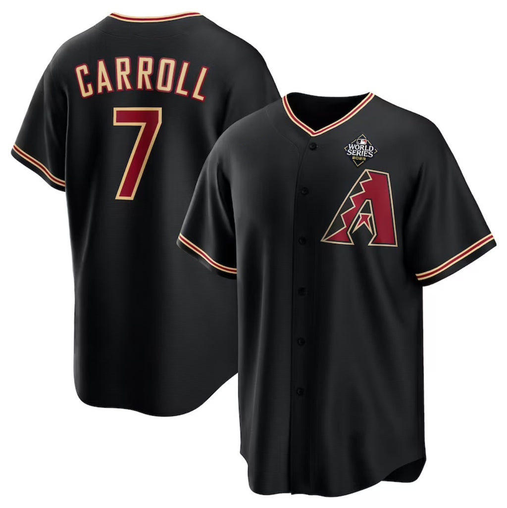 Arizona Diamondbacks #7 Corbin Carroll Black HOLBERT 2023 World Series Cool Base Stitched Jersey