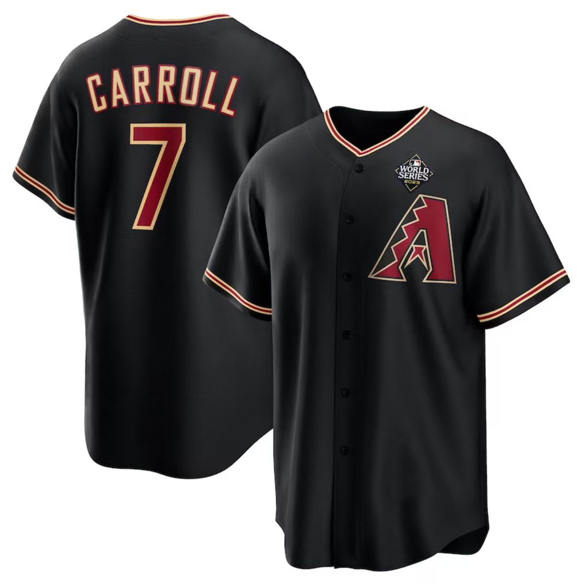Arizona Diamondbacks #7 Corbin Carroll Black HOLBERT 2023 World Series Cool Base Stitched Jersey