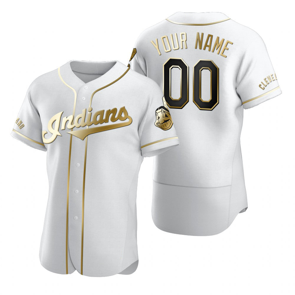 Custom Cleveland Indians White HOLBERT Stitched Flex Base Golden Edition Jersey