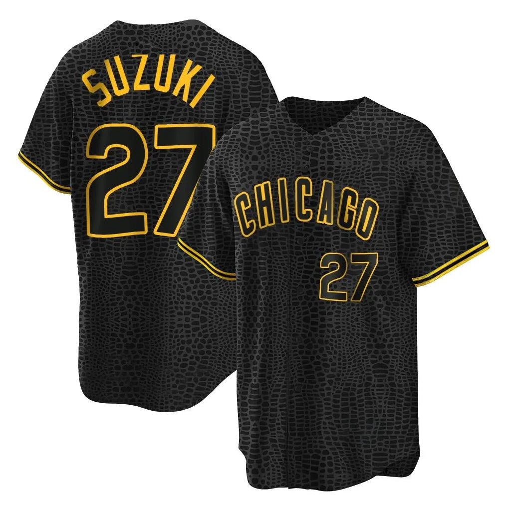 Chicago Cubs #27 Seiya Suzuki Player Black HOLBERT Snake Skin City Game Stitched Jerseys