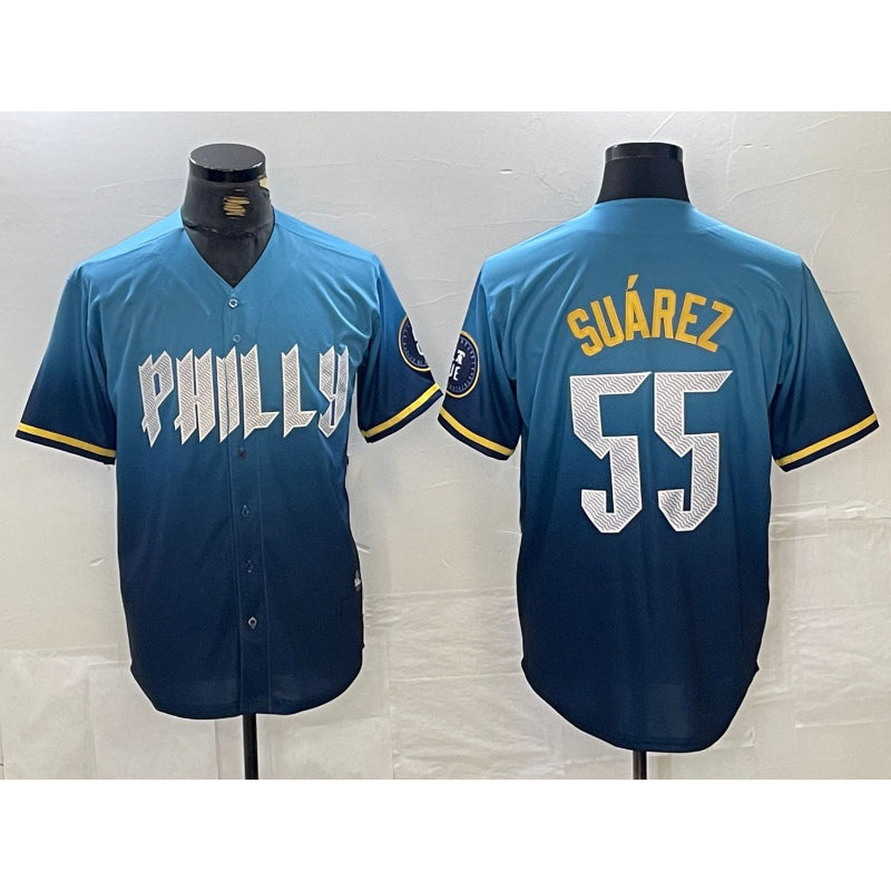 Philadelphia Phillies #55 Ranger Suarez Blue HOLBERT 2024 City Cool Base Jersey