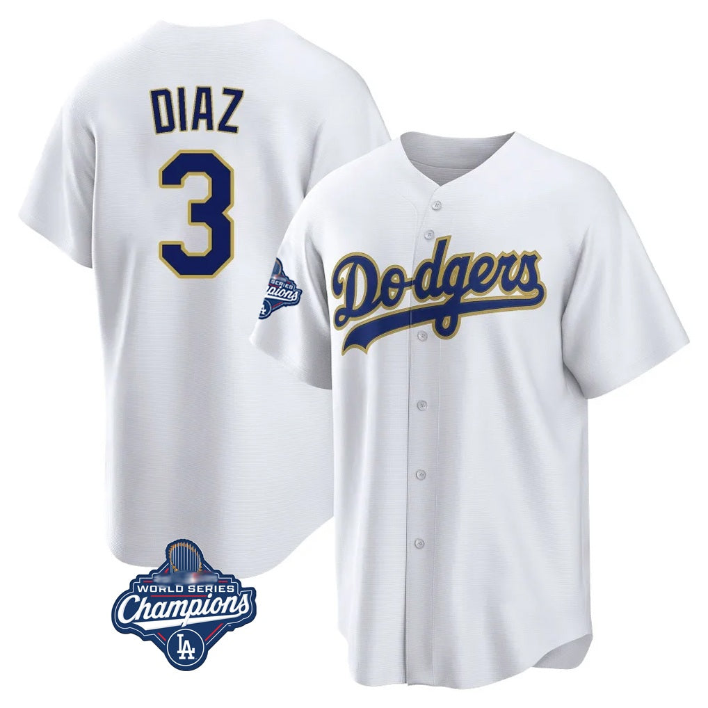 Los Angeles Dodgers #3 Edwin D¨ªaz Player Gold White HOLBERT World Series Meet 2026 Collection Stadium Game Stitched Jerseys