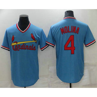 St. Louis Cardinals #4 Yadier Molina Light Blue HOLBERT Pullover Cooperstown Collection Stitched Jersey