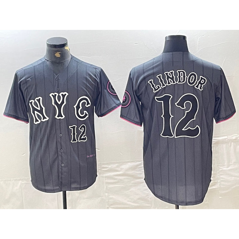 New York Mets #12 Francisco Lindor Number Grey HOLBERT 2024 City Connect Cool Base Stitched Jersey 2