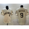 Milwaukee Brewers #9 Bob Uecker Cream HOLBERT With Home Patch Limited Stitched Baseball Jersey