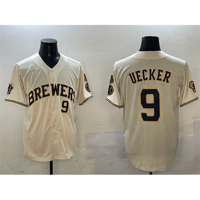 Milwaukee Brewers #9 Bob Uecker Cream HOLBERT With Home Patch Limited Stitched Baseball Jersey