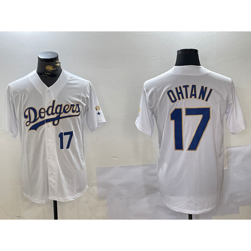 Los Angeles Dodgers #17 Shohei Ohtani Number White Gold HOLBERT Championship Stitched Cool Base Jerseys