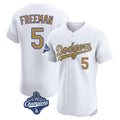Los Angeles Dodgers #5 Freddie Freeman Player White HOLBERT Gold World Series Meet Limited Elite Home Stitched Jerseys