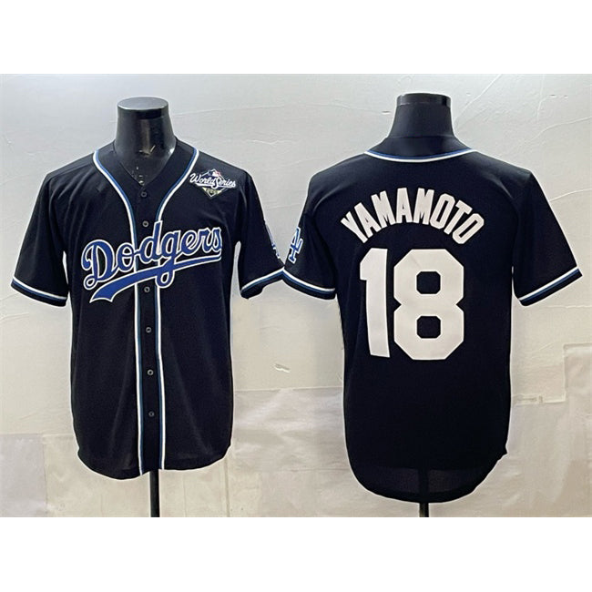 Los Angeles Dodgers #18 Yoshinobu Yamamoto Black HOLBERT 2025 World Series Cool Base Stitched Jersey
