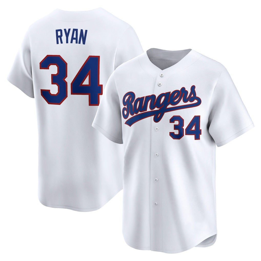 Texas Rangers #34 Nolan Ryan White HOLBERT Throwback Cooperstown Collection Limited Jersey