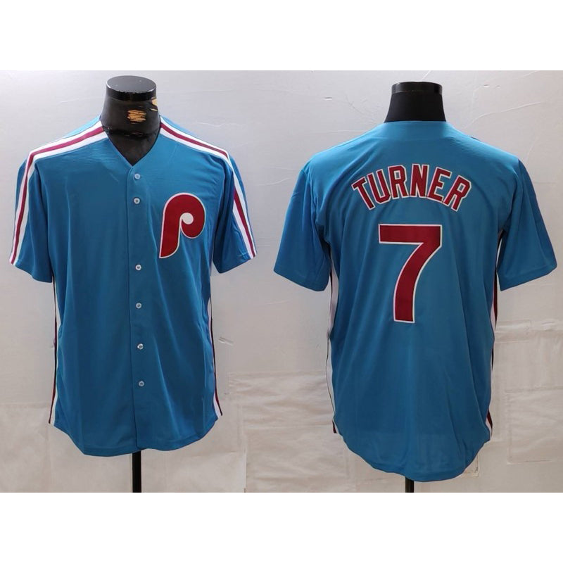 Philadelphia Phillies #7 Trea Turner Blue HOLBERT Cooperstown Throwback Cool Base Jersey