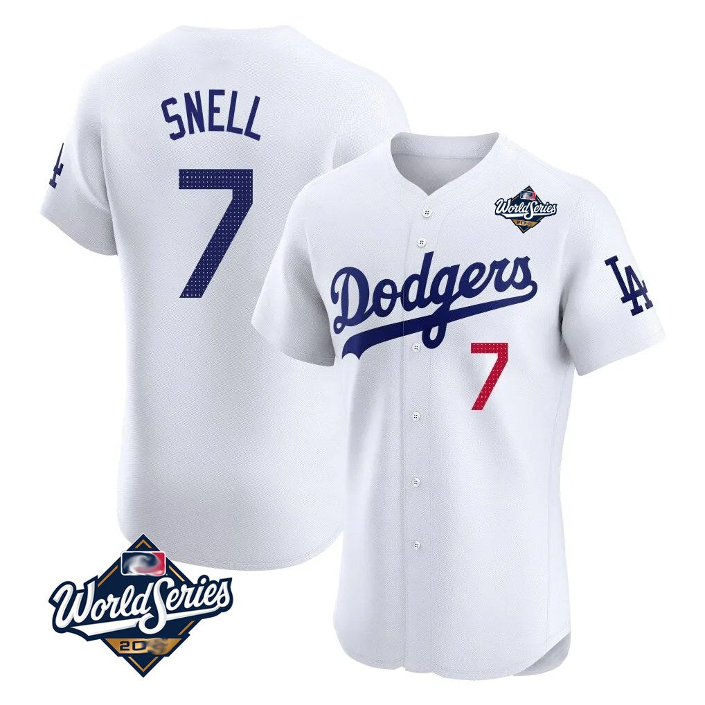 Los Angeles Dodgers #7 Blake Snell Player White HOLBERT Limited Elite World Series Home Stitched Jerseys