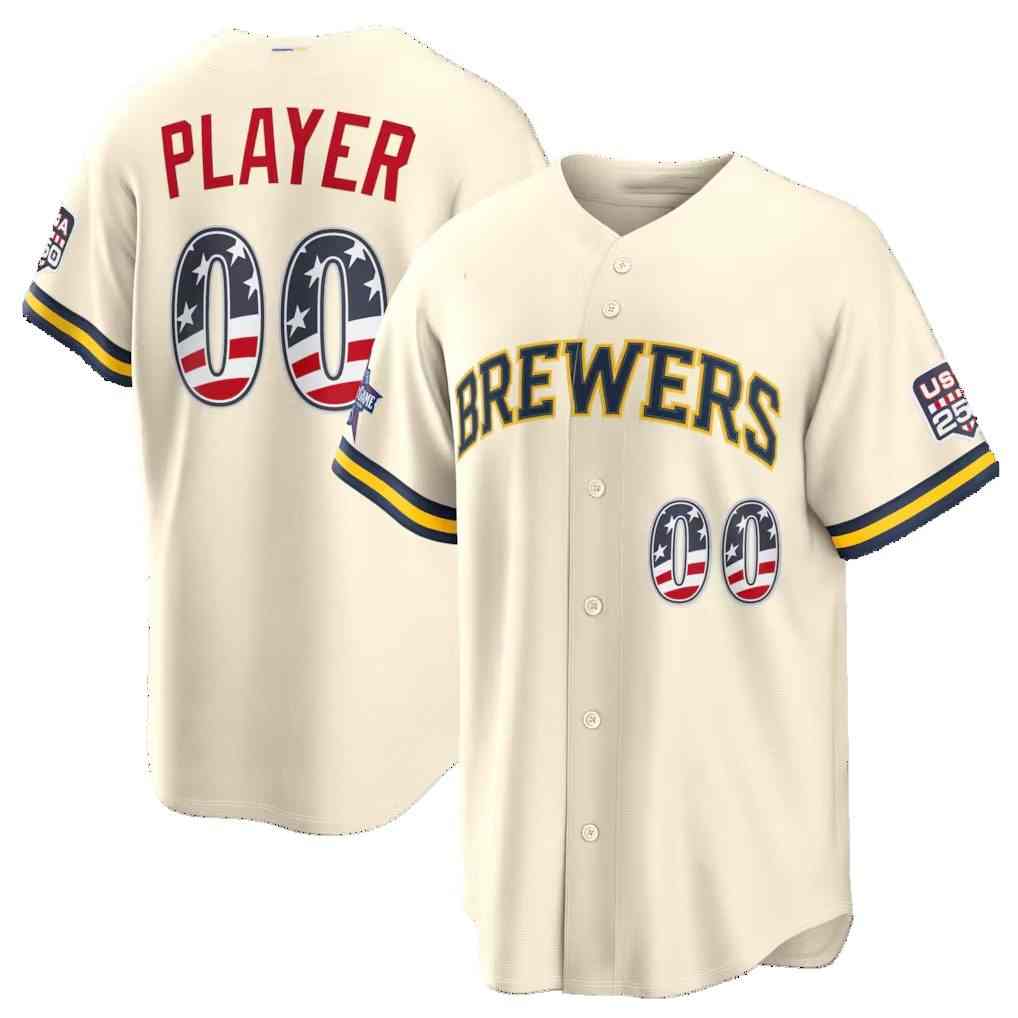 Custom Milwaukee Brewers 2026 All-Star Edition Stars & Stripes Cream HOLBERT Stadium Pick-A-Player Jersey