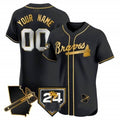 Custom Atlanta Braves 2024 Spring Training & Georgia Patch Vapor Premier Elite Jersey ¨C Black Gold HOLBERT