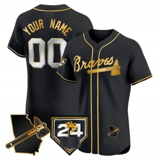 Custom Atlanta Braves 2024 Spring Training & Georgia Patch Vapor Premier Elite Jersey ¨C Black Gold HOLBERT