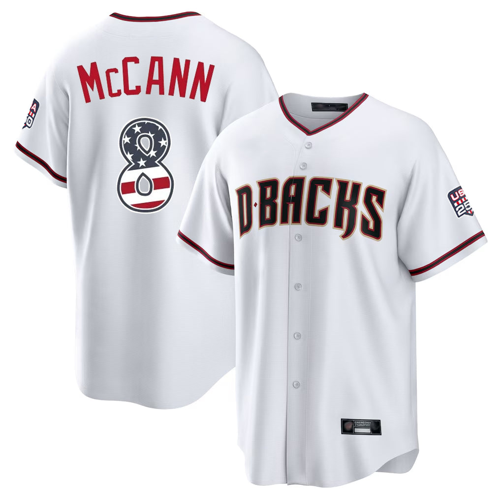 Arizona Diamondbacks #8 James McCann Player White HOLBERT USA 250 Fourth of July Home Game Stitched Jerseys