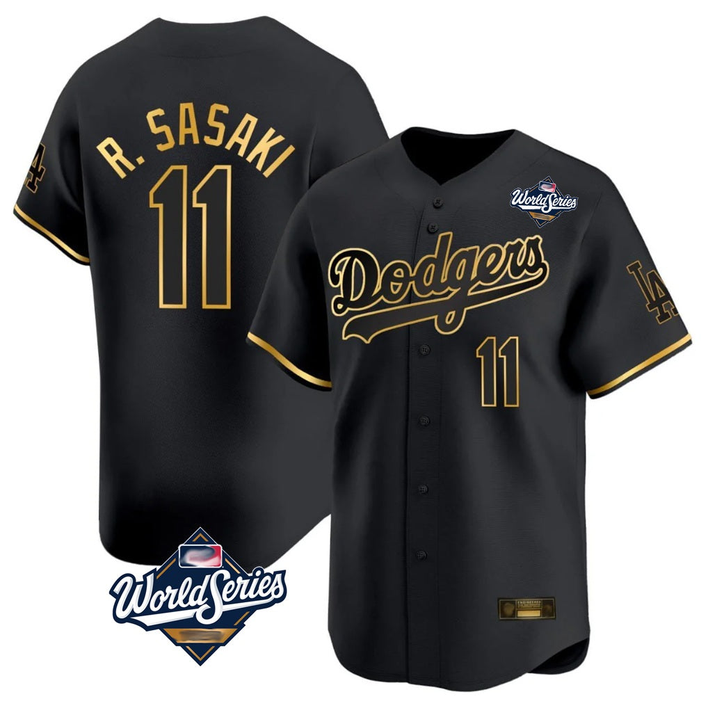 Los Angeles Dodgers #11 Roki Sasaki Player Black Gold HOLBERT World Series Limited Home Stitched Jerseys