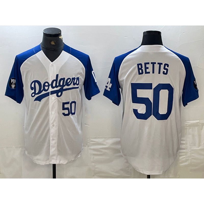 Los Angeles Dodgers #50 Mookie Betts Number White Blue HOLBERT Fashion Stitched Cool Base Limited Jersey 2
