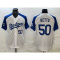 Los Angeles Dodgers #50 Mookie Betts Number White Blue HOLBERT Fashion Stitched Cool Base Limited Jersey 2