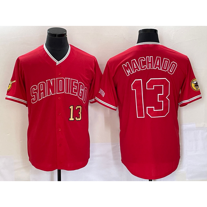 San Diego Padres #13 Manny Machado Number Red HOLBERT NEW 2023 Cool Base Stitched Jersey