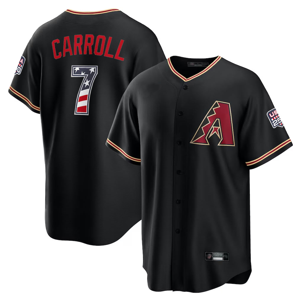 Arizona Diamondbacks #7 Corbin Carroll Player Black HOLBERT USA 250 Fourth of July Game Home Stitched Jerseys