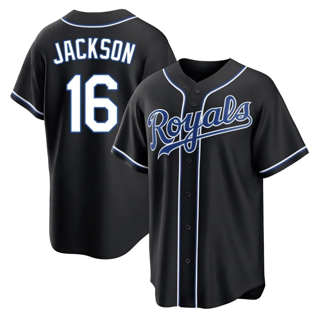 Kansas City Royals #16 Bo Jackson Player Black HOLBERT Carbon Fashion Home Game Stitched Jerseys