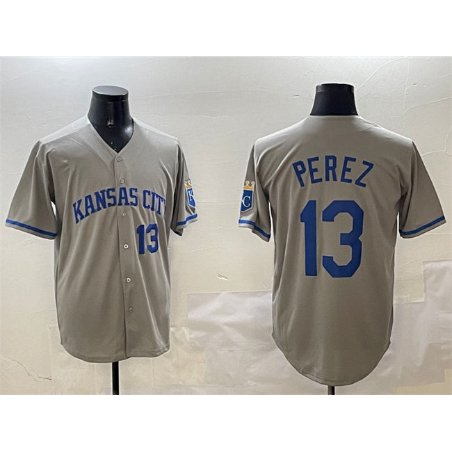 Kansas City Royals #13 Salvador Perez Gray HOLBERT 2024 Away Limited Stitched Jersey