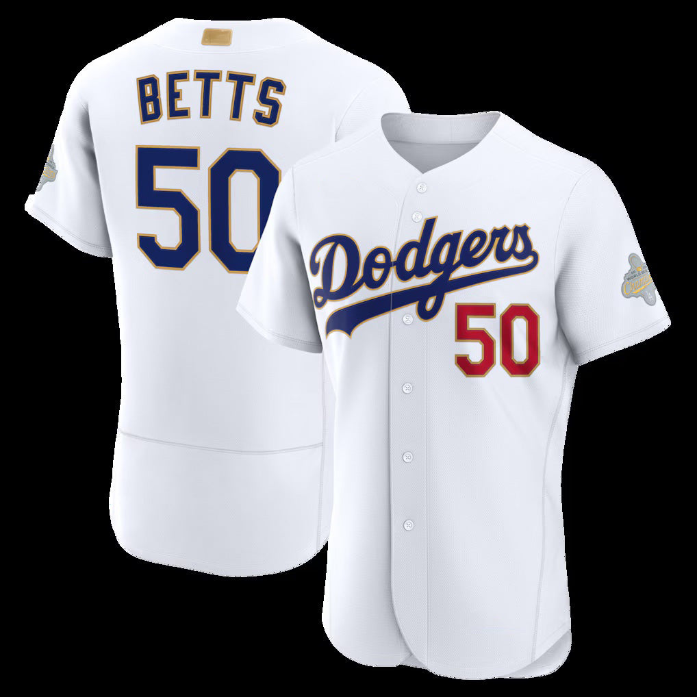 Los Angeles Dodgers #50 Mookie Betts White HOLBERT 2026 Gold Collection Authentic Jersey