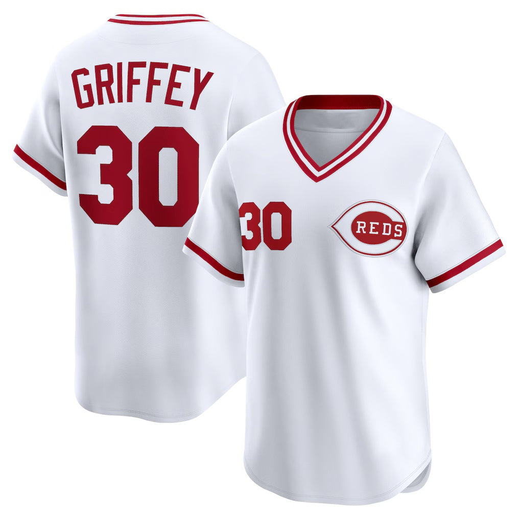 Cincinnati Reds #30 Ken Griffey White HOLBERT Throwback Cooperstown Collection Limited Jersey