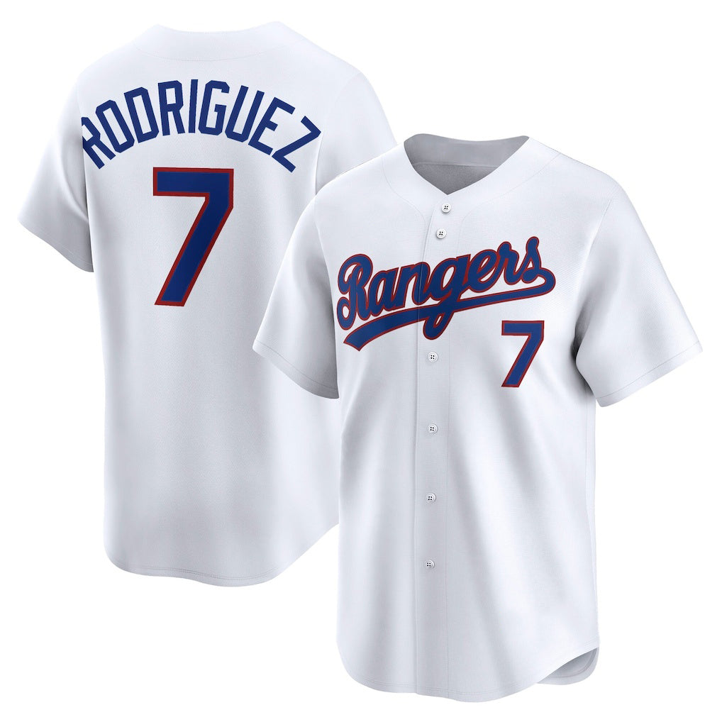 Texas Rangers #7 Ivan Rodriguez White HOLBERT Throwback Cooperstown Collection Limited Jersey