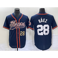 Detroit Tigers #28 Javier Baez Number Navy Blue HOLBERT Cool Base Stitched Jersey