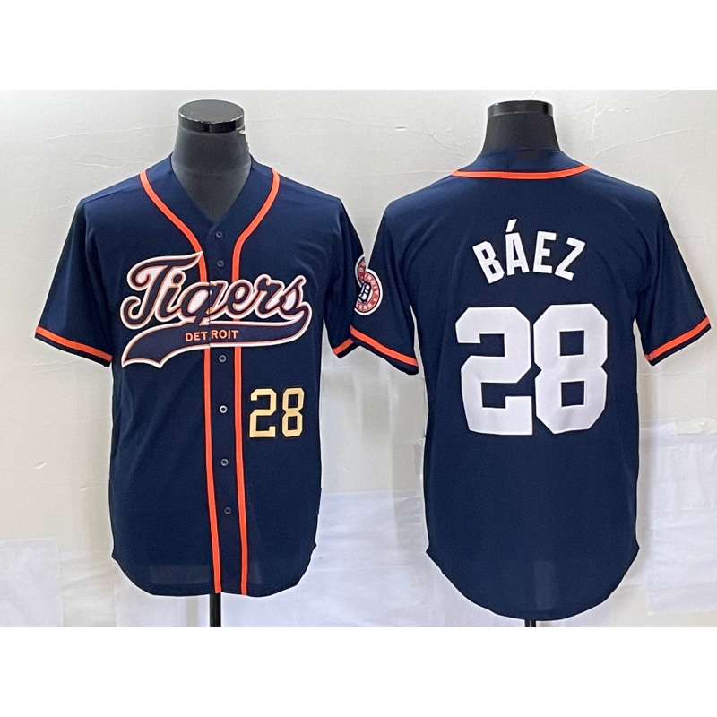 Detroit Tigers #28 Javier Baez Number Navy Blue HOLBERT Cool Base Stitched Jersey