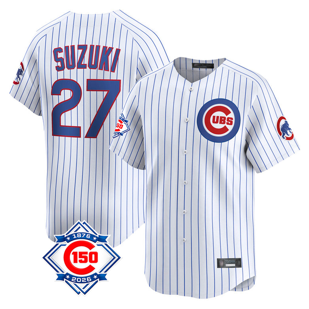 Chicago Cubs #27 Seiya Suzuki Player White HOLBERT 150th Anniversary Limited Home Game Stitched Jerseys
