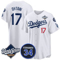 Los Angeles Dodgers #17 Shohei Ohtani White HOLBERT 2025 World Series With No. 34 Patch Limited Stitched Jersey