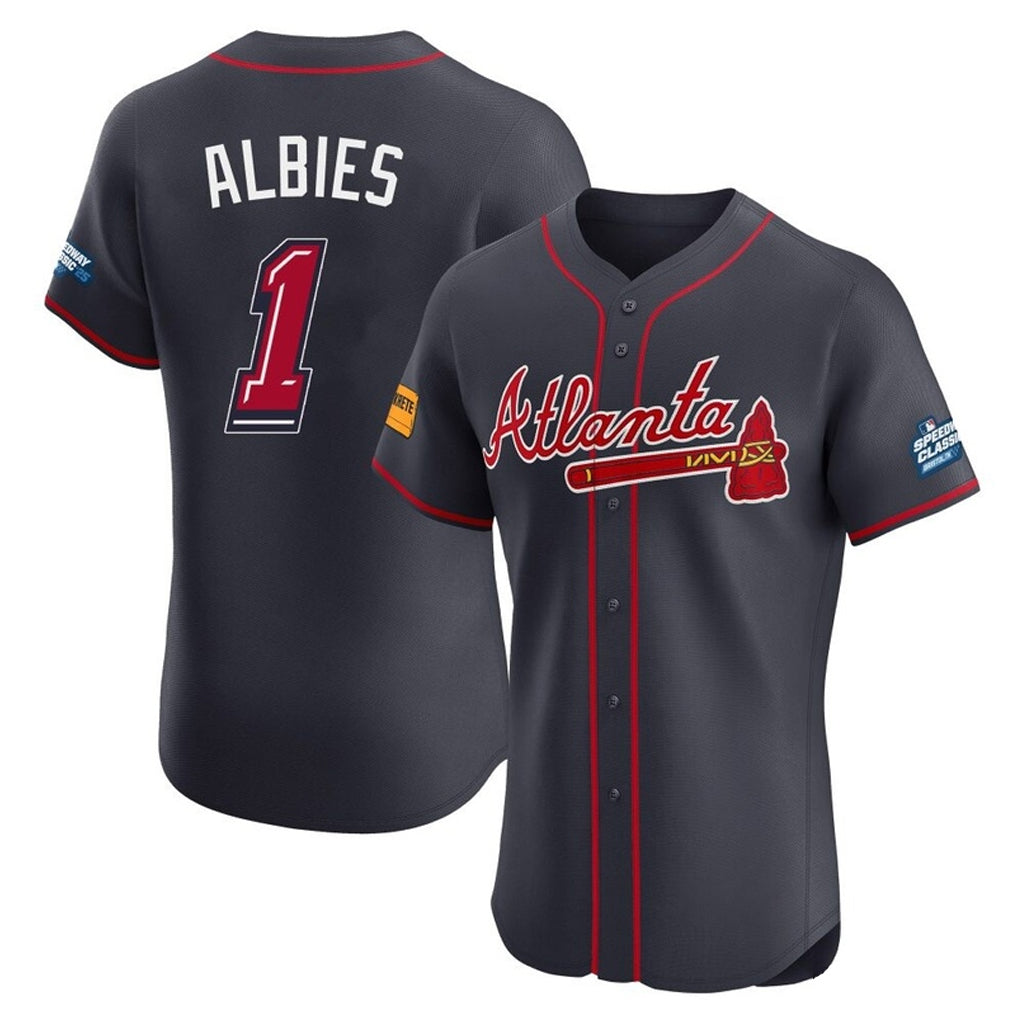 Atlanta Braves #1 Ozzie Albies Player Navy HOLBERT 2025 Speedway Classic Limited Elite Home Game Stitched Jerseys