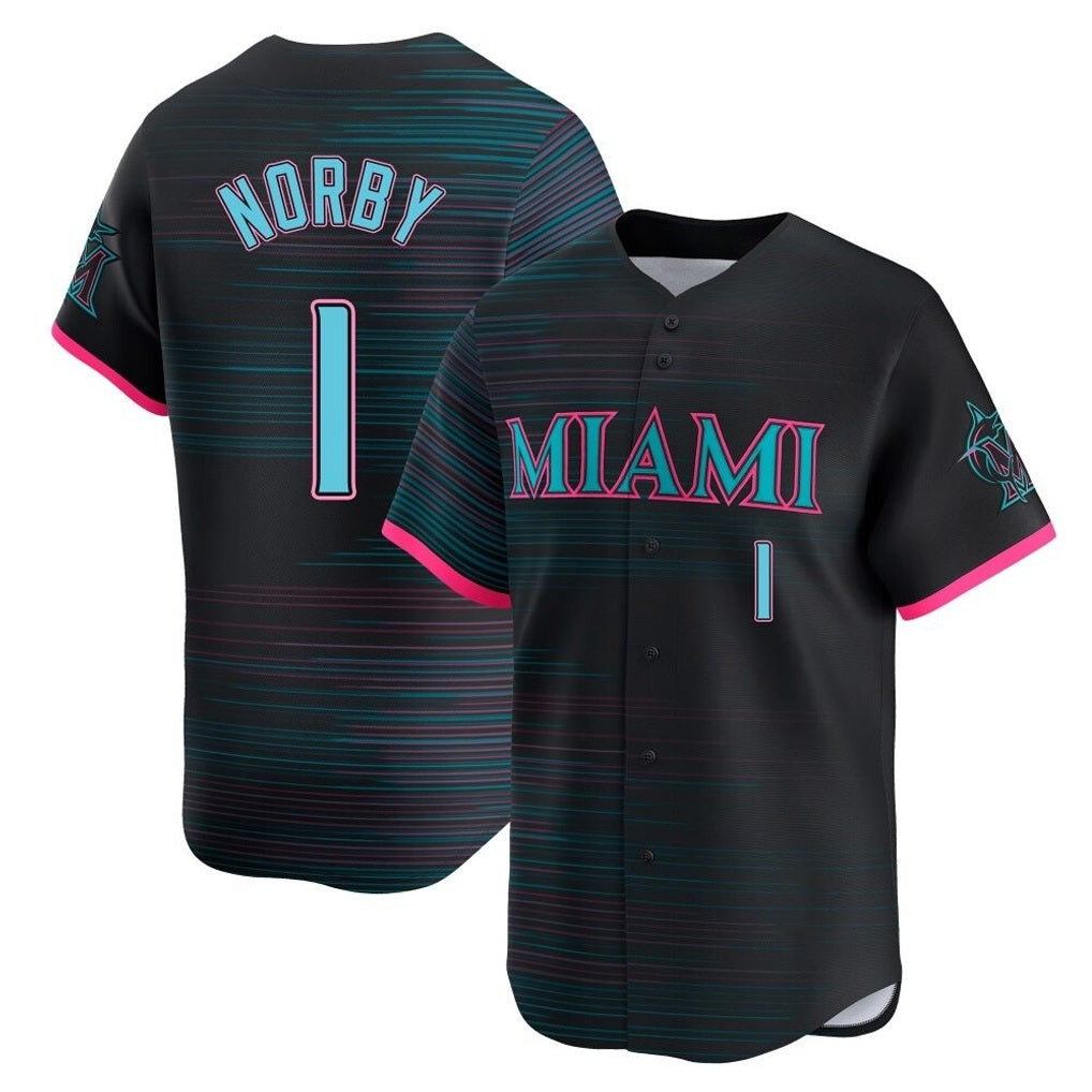 Miami Marlins #1 Connor Norby Player Black HOLBERT City Connect Home Limited Stitched Jerseys