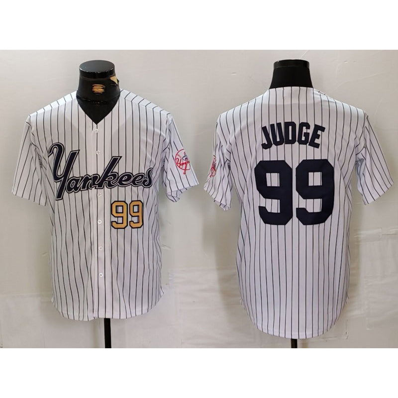 New York Yankees #99 Aaron Judge White HOLBERT Pinstripe Fashion Cool Base Jerseys 2